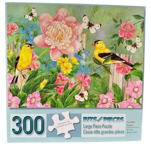 Bits and Pieces 300pc Jigsaw Puzzle "Garden Grace" Flowers Goldfinch Birds 18x24